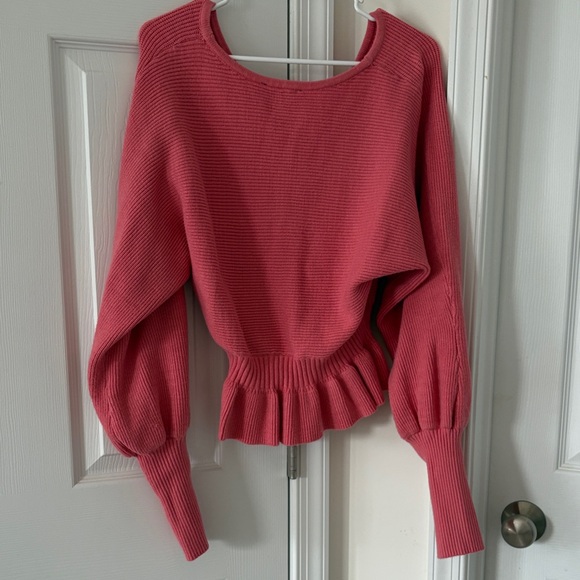 Express Ribbed V-Neck Wrap Peplum Sweater - Picture 4 of 5